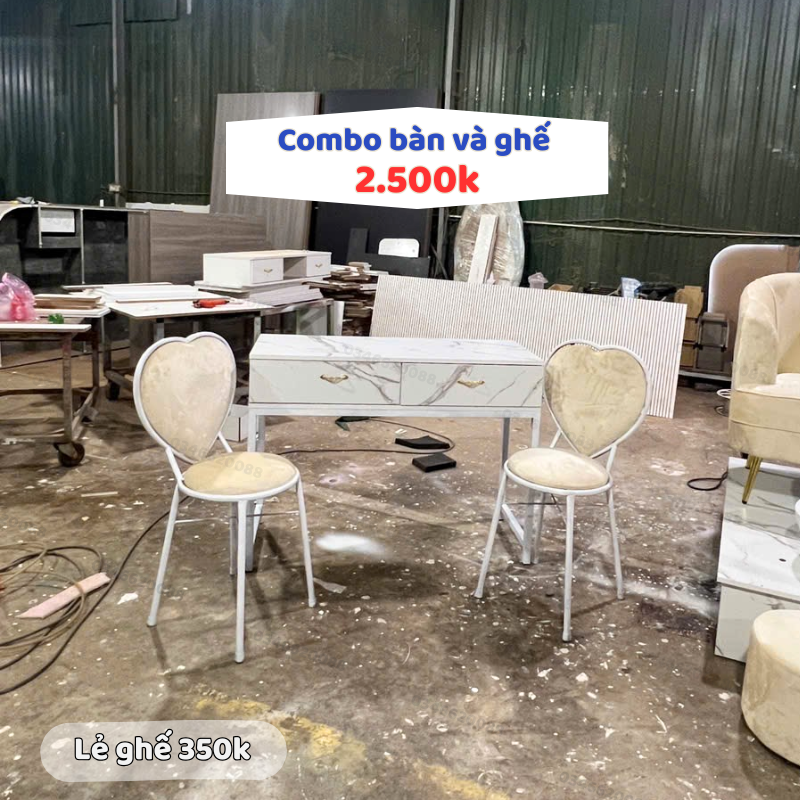Bộ bàn nail kèm ghế màu kem